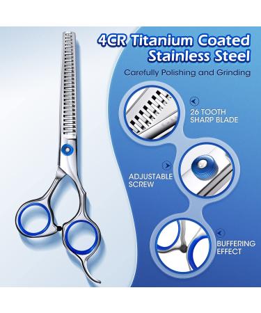 Gimars 5 in 1 Professional Dog Grooming Scissors Kit - Titanium Coated Straight, Thinning, Curved Shears & Comb Set with Safety Round Tip - Heavy Duty, 4CR Material, Blue Color - Buy Online on SooperMarket.com