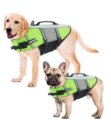 ALAGIRLS Dog Life Jacket Adjustable Pet Lifesaver Pet Life Vest Jackets with High Buoyancy Dog Floatation Life Vest for Water Safety at Beach Pool Boating Upgraded-Green L L(Chest Girth 53-72cm) Green