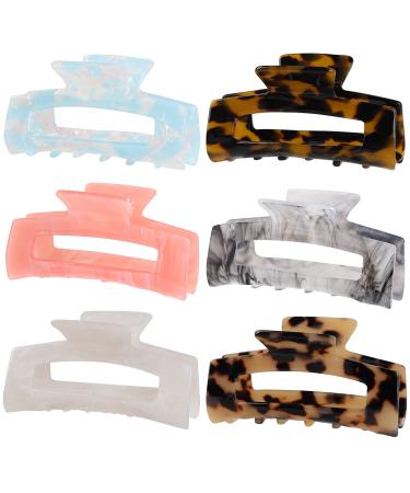 Multi-Color Large Hair Claw Clips, Banana Tortoise Shell Barrettes Celluloid French Leopard Print Hair Jaw Clips for Women and Girls (6 Pack) 6 Count (Pack of 1)