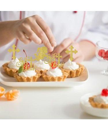 Rsstarxi 24 Pack God Bless and Cross Cupcake Toppers Glitter Angel Christening Babyshower Girl Baptism Cupcake Picks Decorations for First Communion Baptism Party Cake Decorations Gold - Buy Online on SooperMarket.com