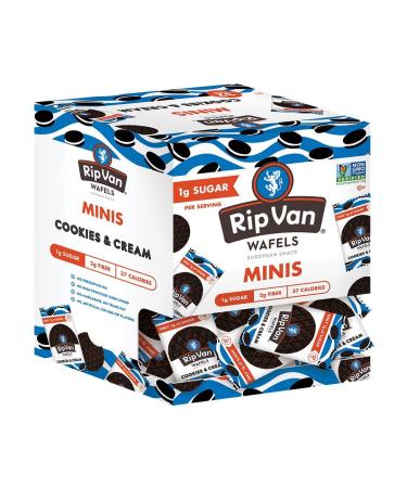 Rip Van Wafels Cookies & Cream Mini Stroopwafels - Low Carb Snacks (3g Net Carbs) - Non GMO Snack - Keto Friendly - Office Snacks - Low Calorie Snack (37 Calories) - Low Sugar (1g) - 32 Pack 0.29 Ounce (Pack of 32)