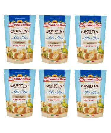 6x Panealba Crostini Mediterraneo con Olio di Oliva Croutons with Olive Oil Salted Snack Not Fried Not Deep-Fried 100g