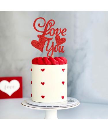 Cyodoos 1 PCS Valentine's Day Cake Topper glitter Love You Cupcake Picks for Valentine's Day Theme Wedding Party Cake Decorations Supplies Red - Buy Online on SooperMarket.com