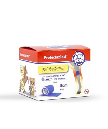 Protectaplast self -adhesive blue bandage for pets (8cm x 2m) - self -adhering bandage without latex & glue for dogs cats horses - dog & cat dressing material wounds & joints