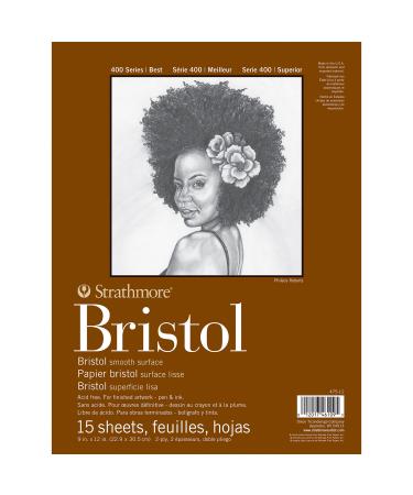 Strathmore 400 Series Bristol Paper Pad  Smooth  Tape Bound  9x12 inches  15 Sheets (2-ply) - Artist Paper for Adults and Students - Markers  Pen and Ink Smooth  2 Ply 9x12