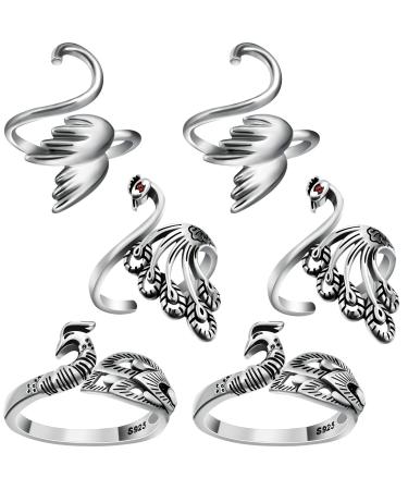 6 Pieces Adjustable Knitting Crochet Loop Ring Knitting Accessories Braided Knitting Ring Yarn Guide Finger Holder Open Finger Ring for Mother Grandma Thanksgiving Presents  3 Styles (Silver)