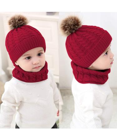 Yinuoday 2PCS Toddler Baby Knit Hat Scarf Set - Winter Warm Beanie Cap with Circle Loop Scarf Neckwarmer in Red - Buy Online on SooperMarket.com