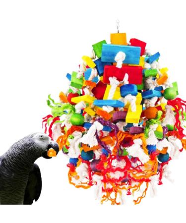 MQUPIN Large Bird Parrot Toy Strong Parrot Chewing Toy 100% Natural Multicolored Wooden Blocks Parrot Cage Bite Toy for Large Medium Birds Parrot African Grey Macaws (Colourful) Colourful building block knot