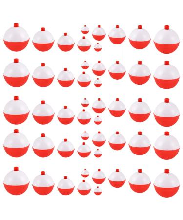 Coopay Fishing Bobbers 30Pcs-50Pcs/Lot Hard ABS Fishing Floats Set Snap on Float Red/White Bobbers Push Button Round Buoy Floats Fishing Tackle Accessories 0.5+1+1.25+1.5+250pcs