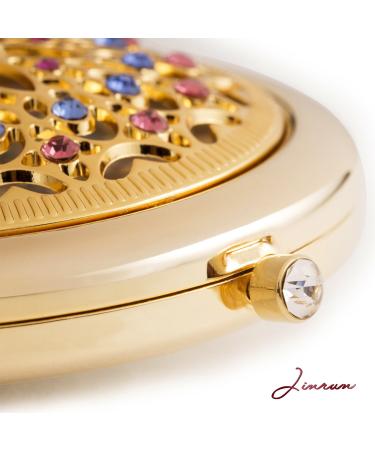 Jinvun 24k Gold Electroplate Makeup Mirror - Luxury Round Vanity Mirror for Women - Compact Cosmetic Mirror with Diamonds - Perfect Gift Idea - Buy Online on SooperMarket.com