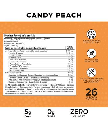 Revolution Nutrition Pure EAA Powder Essential Amino Acid Post Workout Zero Calorie Zero Sugar Gluten Free Enhanced with Electrolytes 5g EAAs 240 g 26 Servings (Candy Peach 0.53 Pound) Candy Peach 26 Servings (Pack of 1) - Buy Online on SooperMarket.com