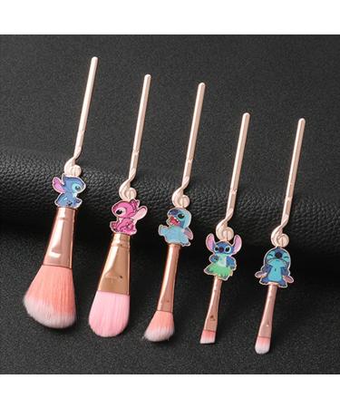 HTPARY 5Pcs Stitch Makeup Brush Set - Pink-B Stitch Theme Cosmetic Brushes for Powder, Eyeshadow, Blushes, Lips - Portable and Lovely Gifts for Girls and Women - Buy Online on SooperMarket.com