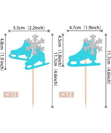 Rsstarxi 24 Pack Ice Skating Cupcake Toppers Glitter Winter Snowflake Ice Sports Theme Cupcake Picks for Skating Theme Baby Shower Kids Birthday Party Cake Decorations Supplies Blue Design 1 Blue - Buy Online on SooperMarket.com
