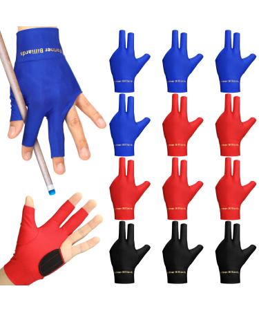 Junkin 15 Pcs 3 Fingers Pool Gloves Billiards Elastic Billiard Shooters Snooker Cue Sport Gloves Show Pool Gloves for Women and Men Left Hand