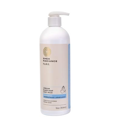 Shea Radiance African Black Soap Body Wash - Dry Skin  Eczema  Rashes  Blemish Cleanser | Unscented (16 oz)