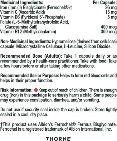 Thorne Ferrasorb - Complete Blood Support Formula with Iron Folate and B vitamins - 60 Capsules - 60 Servings - Buy Online on SooperMarket.com