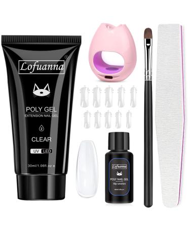 Lofuanna Poly Gel Nail Kit-30ML Clear Poly Extension Gel Nail Starter kit  Poly Nail Gel With Nail Lamp Slip Solution Nail form Nail Brush Nail Strengthen Nail Gel Kit DIY for Beginners