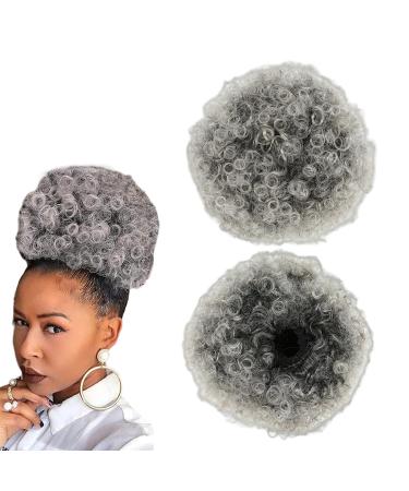 prinfantasy Hair Piece Messy Bun Chignons Updo Kinky Hair Extensions for Braiding Silver Grey Curly Hair Extension FQ057 GBFQ057 One Size