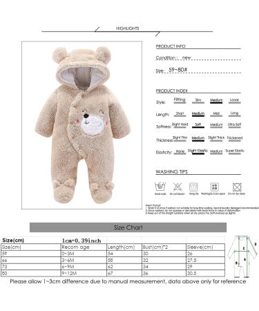 Newborn Cartoon Bear Snowsuit | Baby Winter Coat Footed Romper | Khaki 6-9 Months - Buy Online on SooperMarket.com