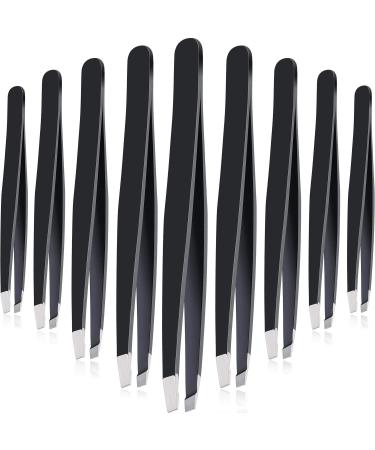 12 Pieces Eyebrow Tweezers Stainless Steel Slant Tip Tweezers Facial Hair Eyebrow Precision Tweezers for Men and Women(Black)