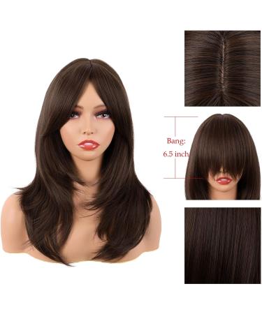 MapofBeauty 20 Inch Long Layered Synthetic Shoulder Length Wig with Bangs - Brown for Daily Use or Parties - Buy Online on SooperMarket.com