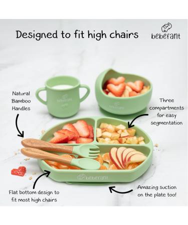 Bebefant Silicone Baby Weaning Set | Suction Bowl, Plate, Cup, Bib, Cutlery | Baby Led Weaning 6-Piece Set - Green - Buy Online on SooperMarket.com