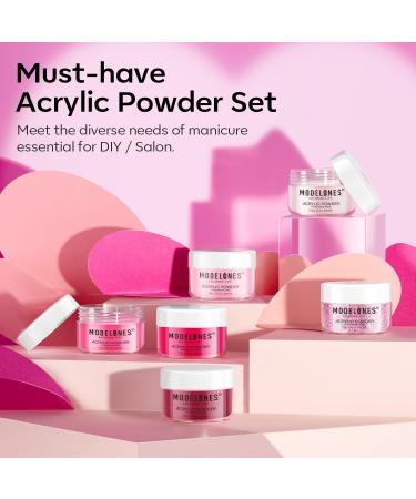 Modelones Acrylic Powder - 6 Pink Glitter Shades for Nail Art | Neon & Soft Tones - Perfect for Valentine's 3D & French Nail Extensions - Buy Online on SooperMarket.com