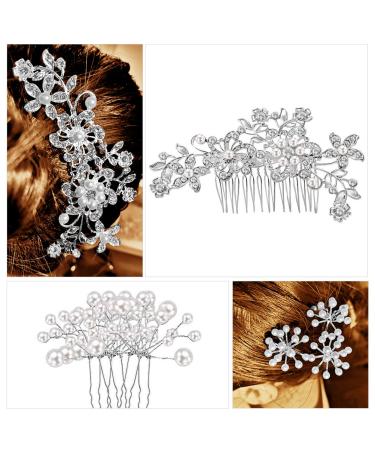 Bridal Wedding Hair Combs - 44 Pcs Pearl Crystal Accessories | Silver Rhinestone Spiral Pins for Brides, Bridesmaids - U Shaped Clips for Women - Buy Online on SooperMarket.com