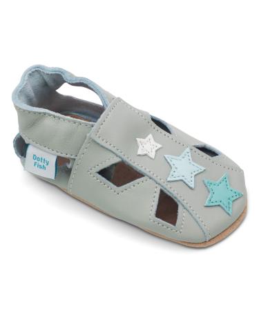 Dotty Fish Soft Leather Baby Shoes with Suede Soles. Toddler Sandals. Non-slip. 0-6 Months to 3-4 Years 18-24 Months Grey Star