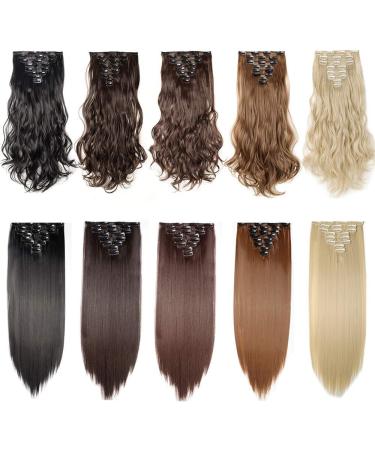 Silk-co 26 Inch 8PCS Clip in Hair Extensions Dark Brown to Ash Blond - 100% Synthetic Long Straight Hair Piece for Full Head - Buy Online on SooperMarket.com