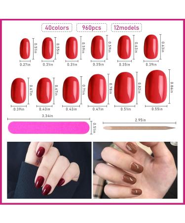 EBANKU 960 Colorful Short False Nails Full Cover Coffin Press on Nails Set with Nail File and Stick - Natural Fake Nails for Women Girls - Buy Online on SooperMarket.com