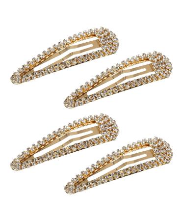 4PCS Rhinestone Snap Hair Clip Metal Snap Hair Clips Gold Snap Hair Clip Hair Clips with Rhinestone Shining Snap Hair Clip for Women 4Pcs-gold