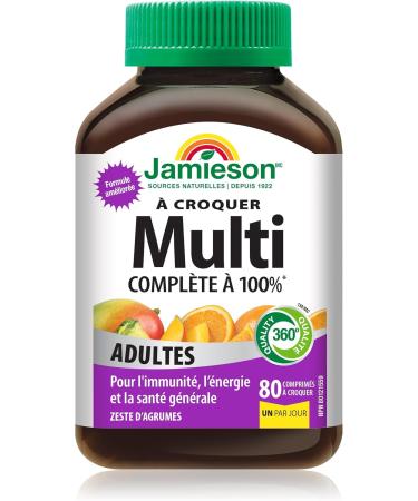 Jamieson 100% Complete Multivitamin Chewable for Adults Citrust Twist Flavour Supports Immunity Energy & Overall Health - Buy Online on SooperMarket.com