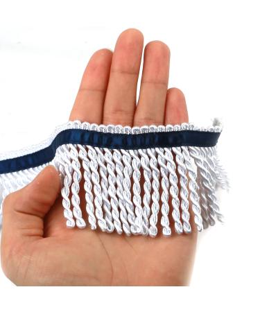 HedongHexi Bullion Fringe Trim and Embellishments 5/10 Yard X 2.5 Inches Fabric Trims Sewing DIY Decoration for Clothes Gold Hebrew Fringes with Blue Ribbon White 5 Yard