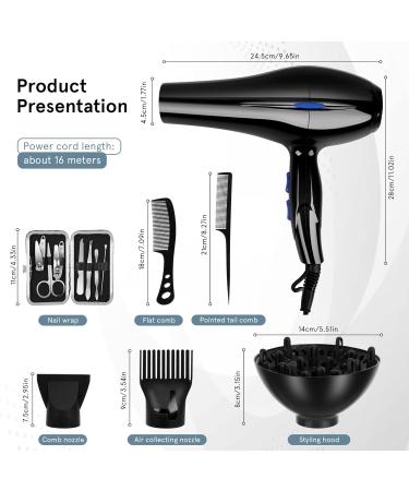 Cliplanyard Ionic Hairdryer 1200W AC Black Professional Hair Dryer Motor Fast Drying Salon with 2 Speed 3 Heat Setting Cool Button Diffuser Nozzle Concentrator Comb for Curly and Straight - Buy Online on SooperMarket.com