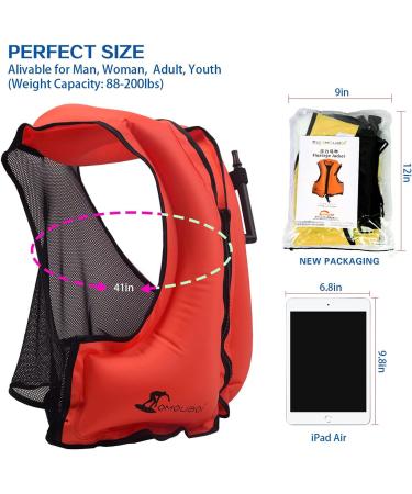 OMOUBOI Inflatable Snorkel Vest - Adult Swimming Jacket for Water Sports - Red - 90-220lbs - Buy Online on SooperMarket.com