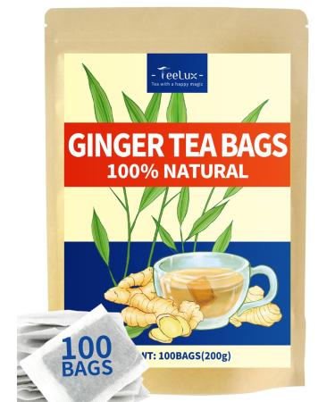 TeeLux Ginger Tea Bags 100 Count Pure Natural Ginger Root Vegan Caffeine Free Rich in Antioxidant Spicy Warm Healthy Herbal Tea Bags Ginger 100 Count (Pack of 1)