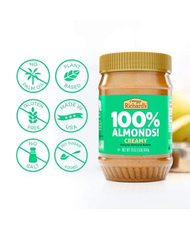 Crazy Richard's Almond Butter | No Sugar Added | Dry Roasted Almonds | Non-GMO | 1lb Jar - Buy Online on SooperMarket.com
