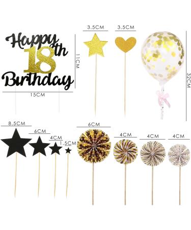 24pcs Black Gold Cake Decoration Set 18 Birthday Decoration Cake Top Hat Happy Birthday Cake Plug-in Black Gold Birthday Party Flag - Buy Online on SooperMarket.com