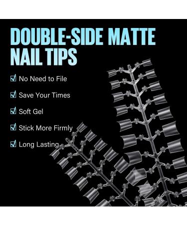 TOMICCA Short Coffin French Edge Nail Tips - 240pcs Half Cover False Nails - Natural Matte Acrylic Extensions - 15 Sizes Salon Quality Artificial Nails - Buy Online on SooperMarket.com