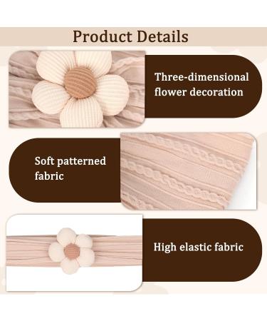3pcs Baby Flower Headbands - Soft Nylon Hairbands for Newborns & Toddlers | Beige Pink Khaki Accessories - Buy Online on SooperMarket.com