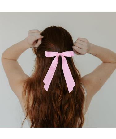 2 Pack Hair Bows for Women Pink Bow Hair Clips French Barrette with Long Silky Satin Hair Ribbons for Women Girls(Light Pink) - Buy Online on SooperMarket.com