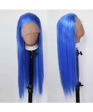 Blue Synthetic Lace Front Wig - Long Straight Hair for Black Women | Heat Resistant Fiber | Cosplay & Daily Wear - Buy Online on SooperMarket.com