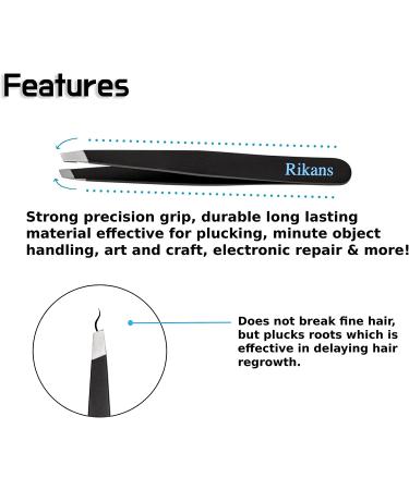 Rikans Precision Tweezers Set - Pack of 4 Black Professional Tweezers - Stainless Steel for Splinters, Eyebrows, Facial Hair, Blackheads - Includes Handy Carry Pouch - Buy Online on SooperMarket.com