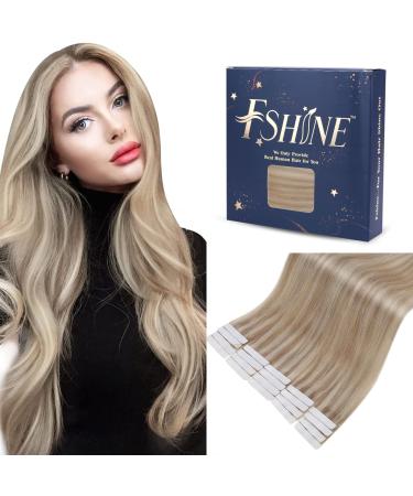 FSHINE Extensions real hair tape 40cm 50 gram hair extension Ashblond highlight with bleaching blonde extensions 20 pieces remy hair invisible extensions adhesive hair straight extensions #18p613 3.tape #18p613 40cm