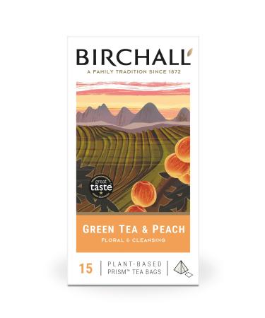 Birchall Tea Bags Pure Green Tea & Peach Antioxidants Green Tea and Peach Bags Bursting with Full Flavour Perfect Vegan Tea Gifts 15 Plant-Based Prism Tea Bags