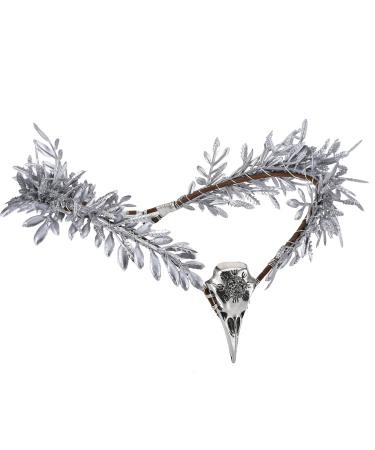 MOSTORY Silver Elf Flower Crown - Gothic Elf Circlet with Raven Skull Fairy Headpiece Floral Headband Viking Hairband for Women Womens Witch Halloween Renaissance Cosplay Wedding