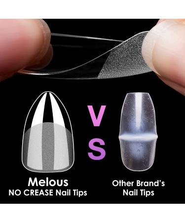 Short Almond Soft Gel Nail Tips - 600PCS Pre Buff Full Cover Half Matte Clear Fake Nails | Melous - Buy Online on SooperMarket.com