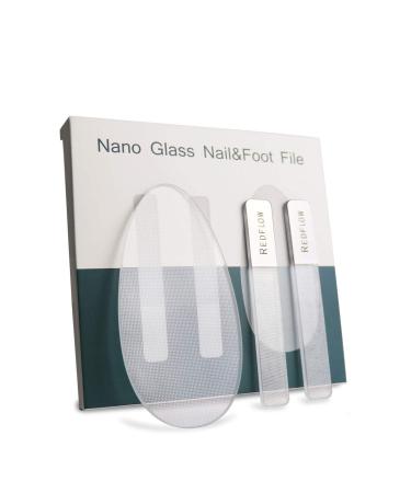 RedFlow Glass Nail File Nail Buffer Set Contains 2 Nano Glass Nail Files and 1 Nano Glass Foot File Professional Manicure Set Nail Files for Natural Nails Removing Calluses Dead Skin Dry and Cracked 3 Piece Set
