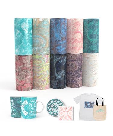 XINPOCUT infusible Transfer Ink Sheets 10pcs/Set  4.5x12 - Watercolor Marble Sublimation Transfer Paper for Cricut Joy Mug Press  Transfer Ink Sheets for DIY T-Shirts Mug Tote Bags Works 18